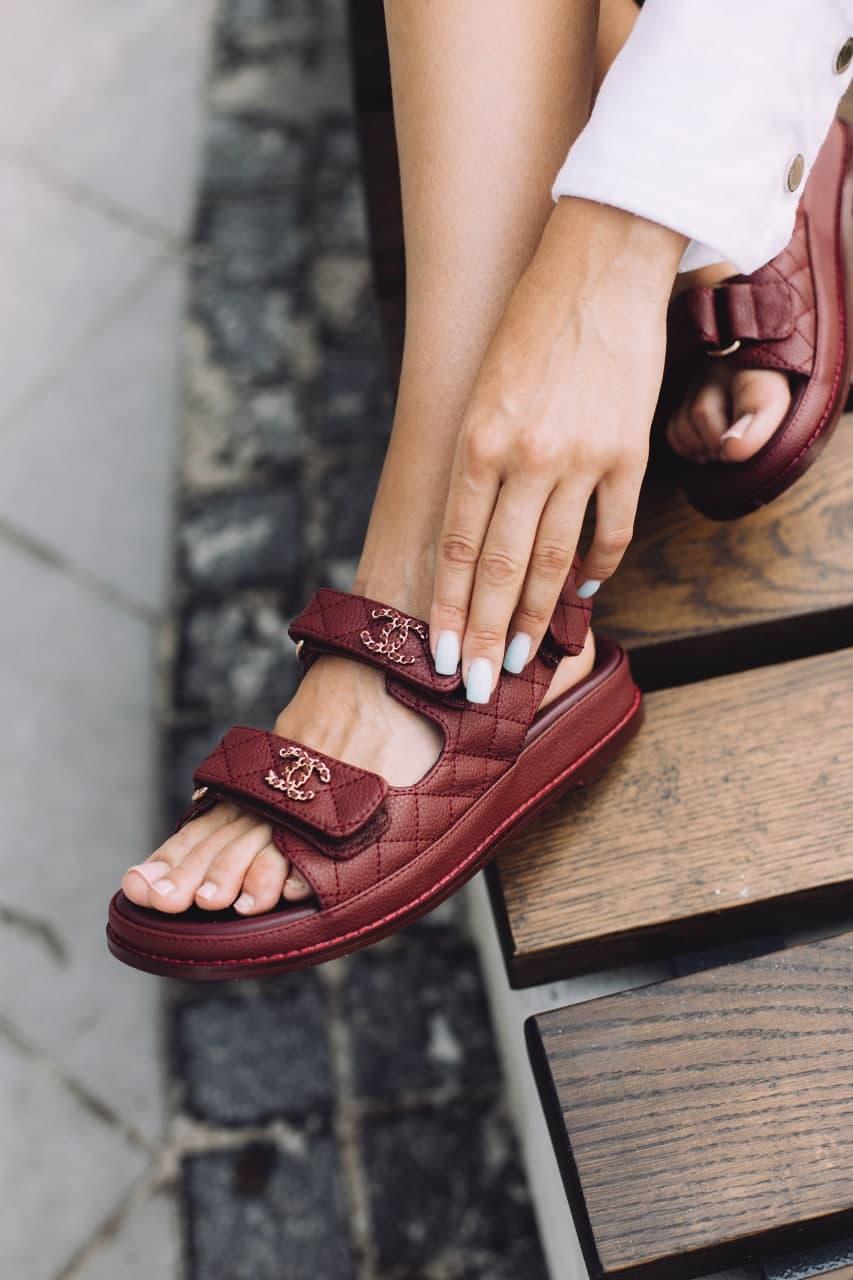 Chanel Sandals Bordo Leather