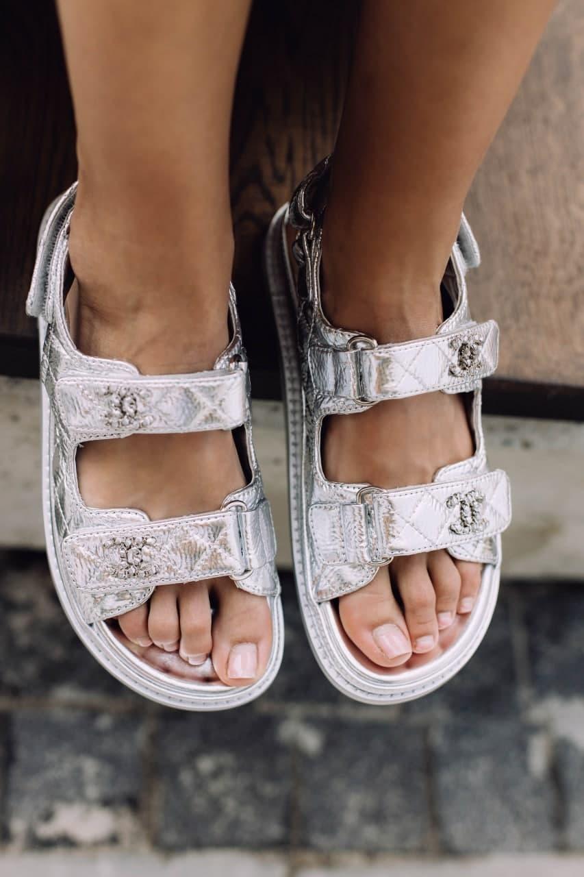 Chanel Sandals Silver Leather