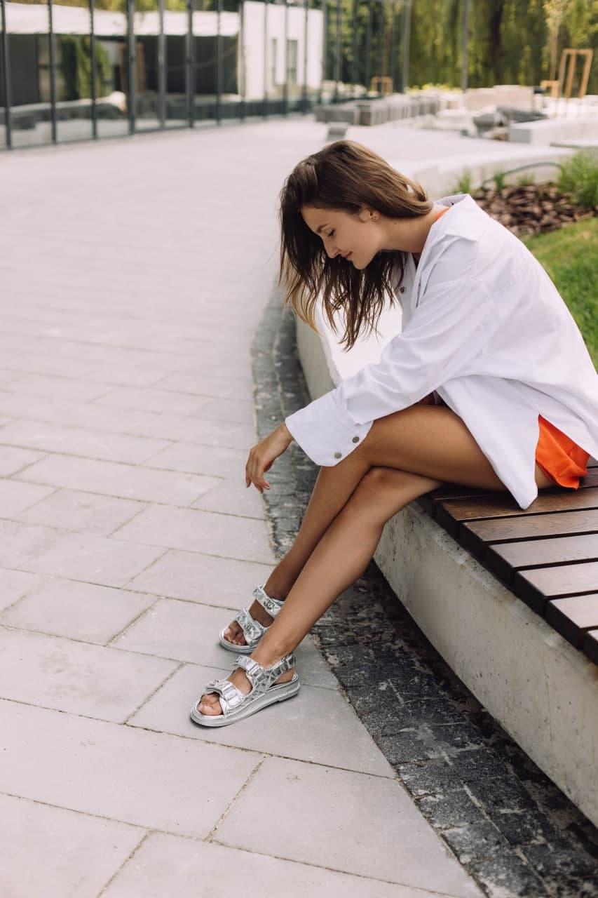 Chanel Sandals Silver Leather
