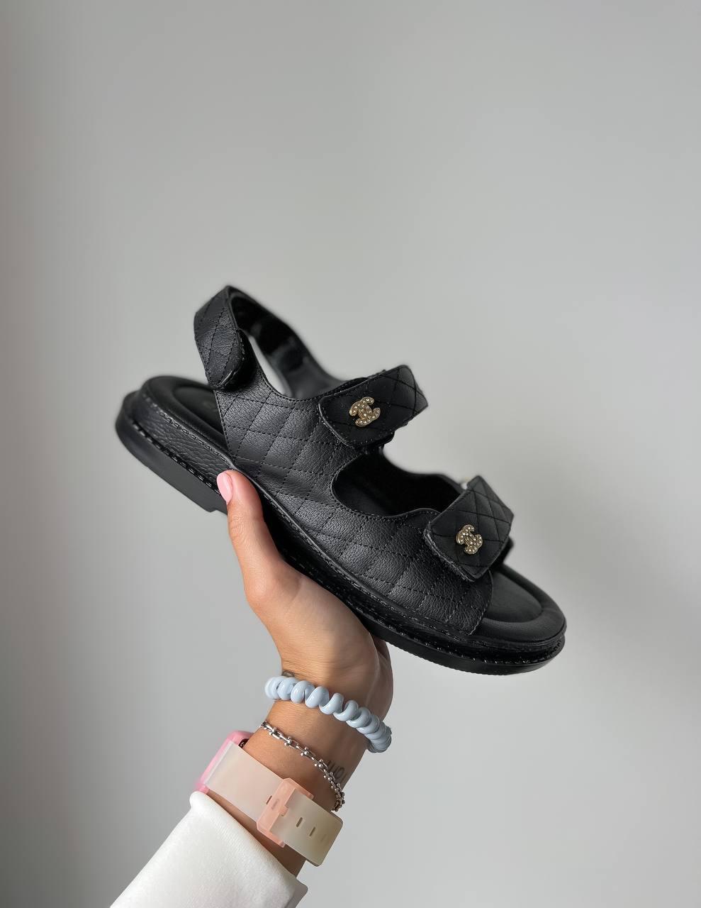 Chanel Sandals Black Leather