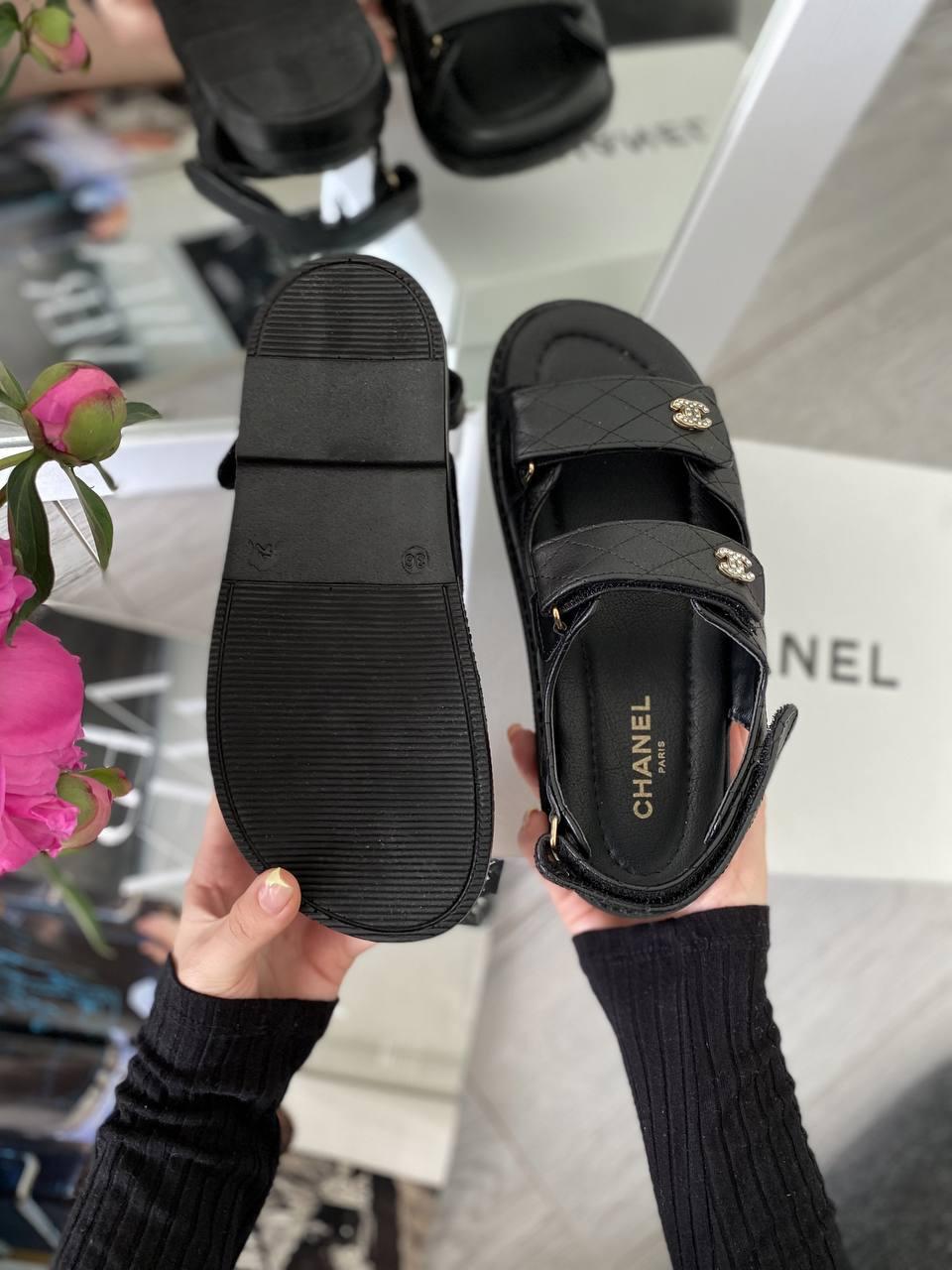 Chanel Sandals Black Leather