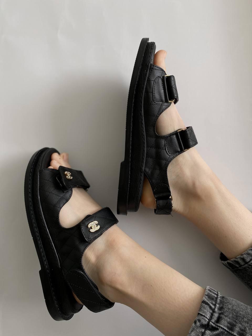 Chanel Sandals Black Leather