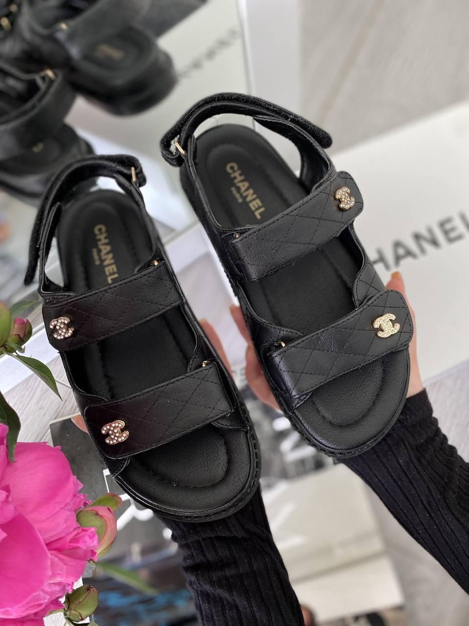 Chanel Sandals Black Leather