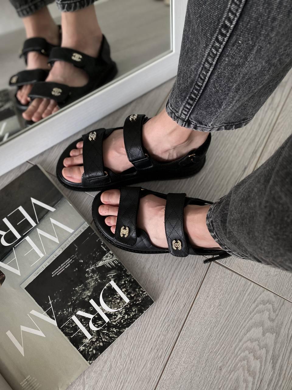 Chanel Sandals Black Leather