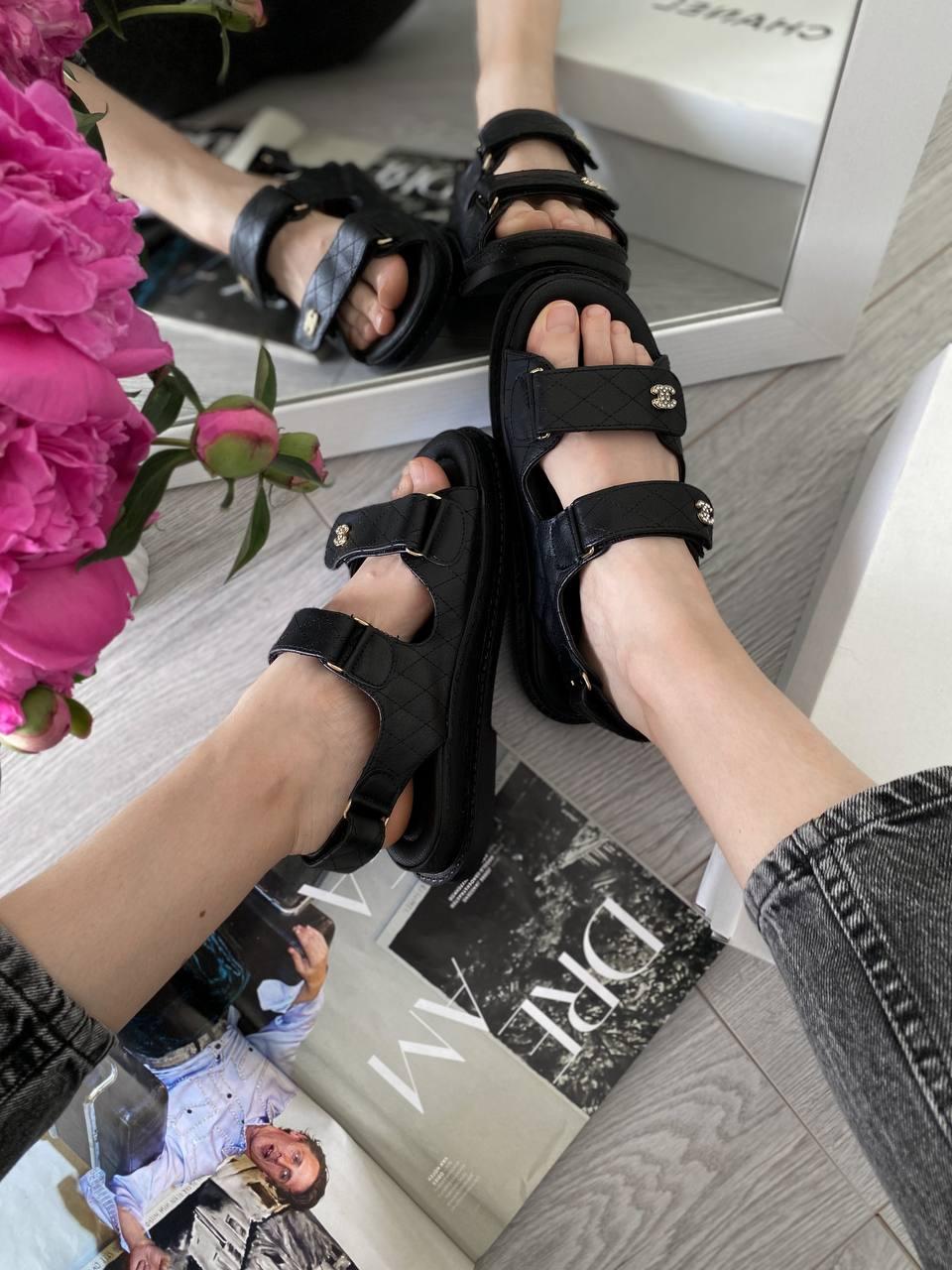 Chanel Sandals Black Leather