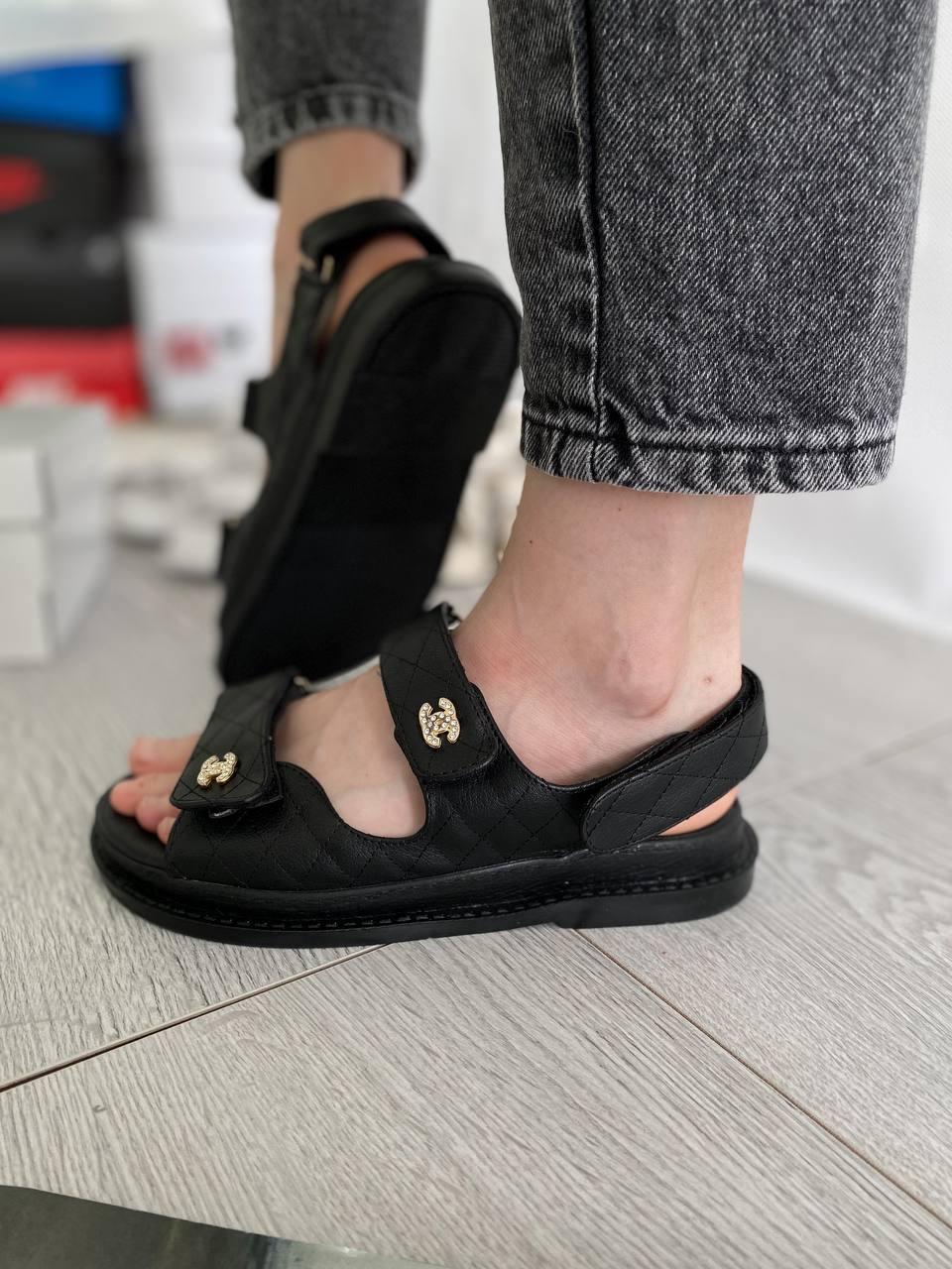 Chanel Sandals Black Leather