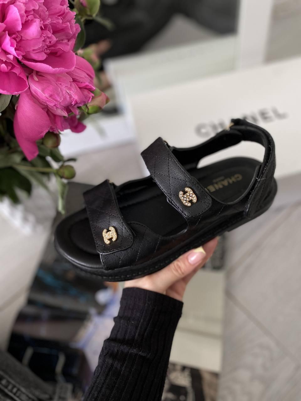 Chanel Sandals Black Leather