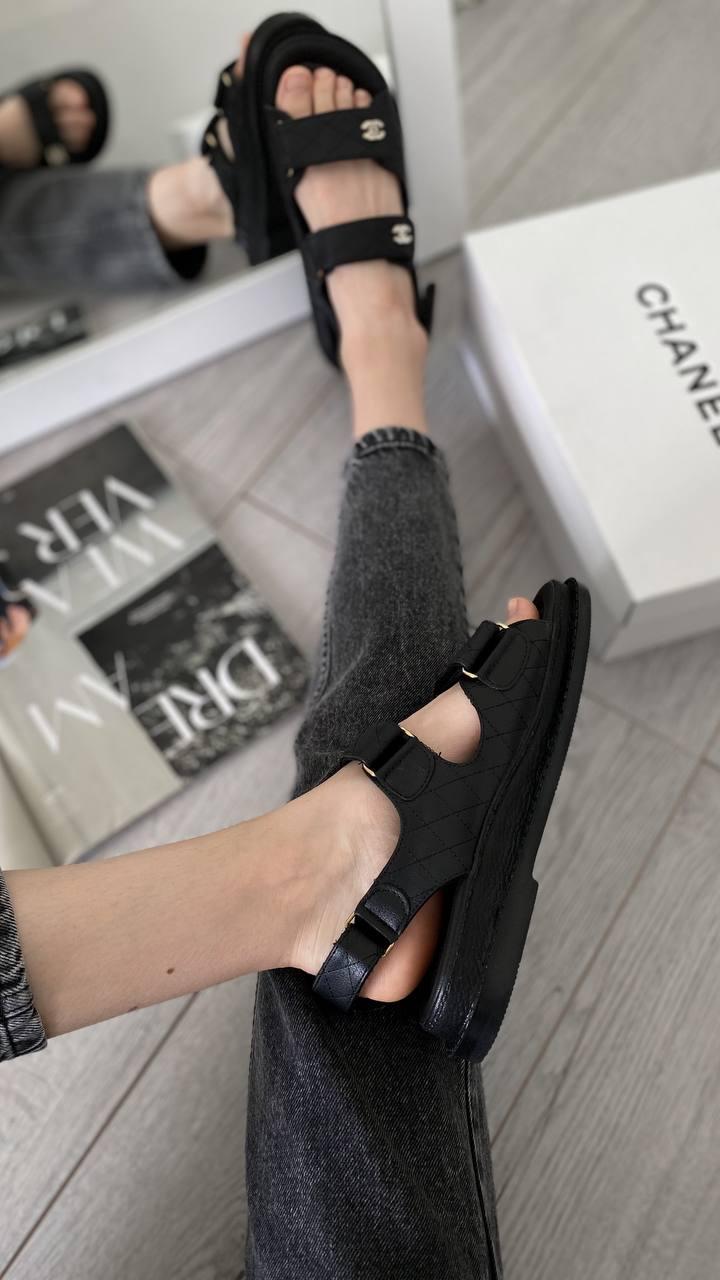 Chanel Sandals Black Leather