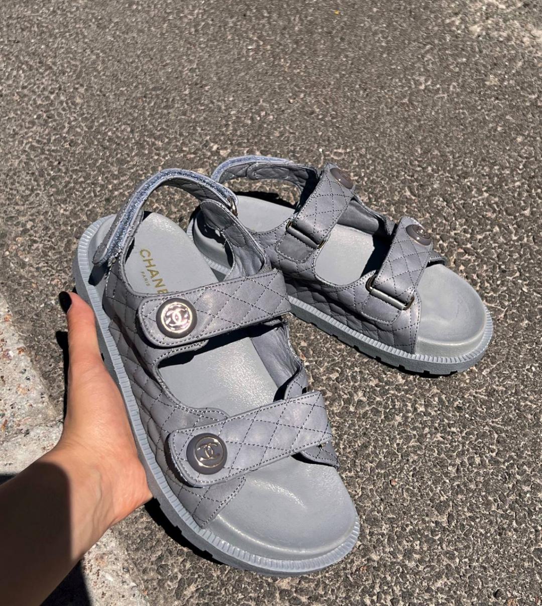 Chanel Sandals Grey Premium