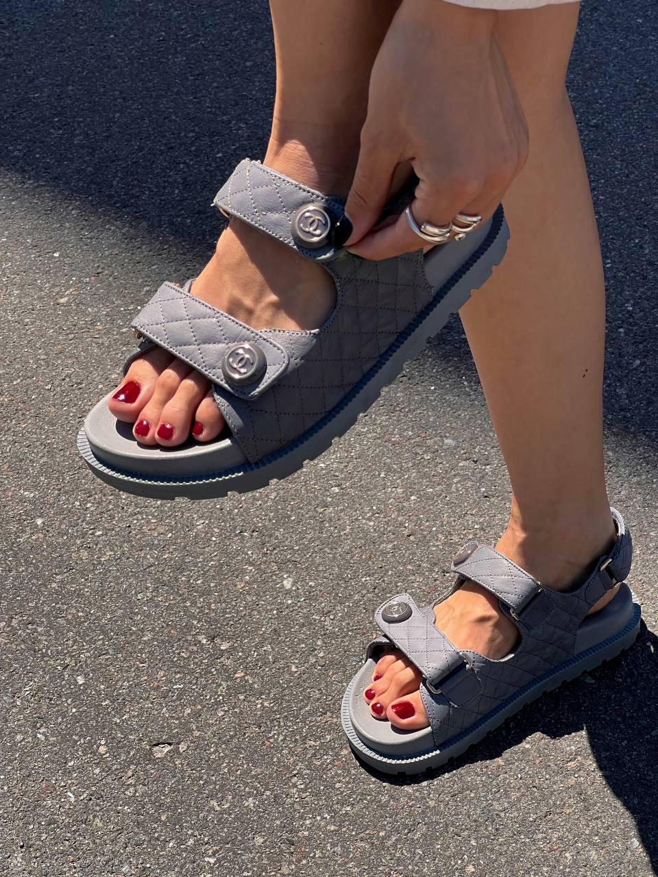 Chanel Sandals Grey Premium