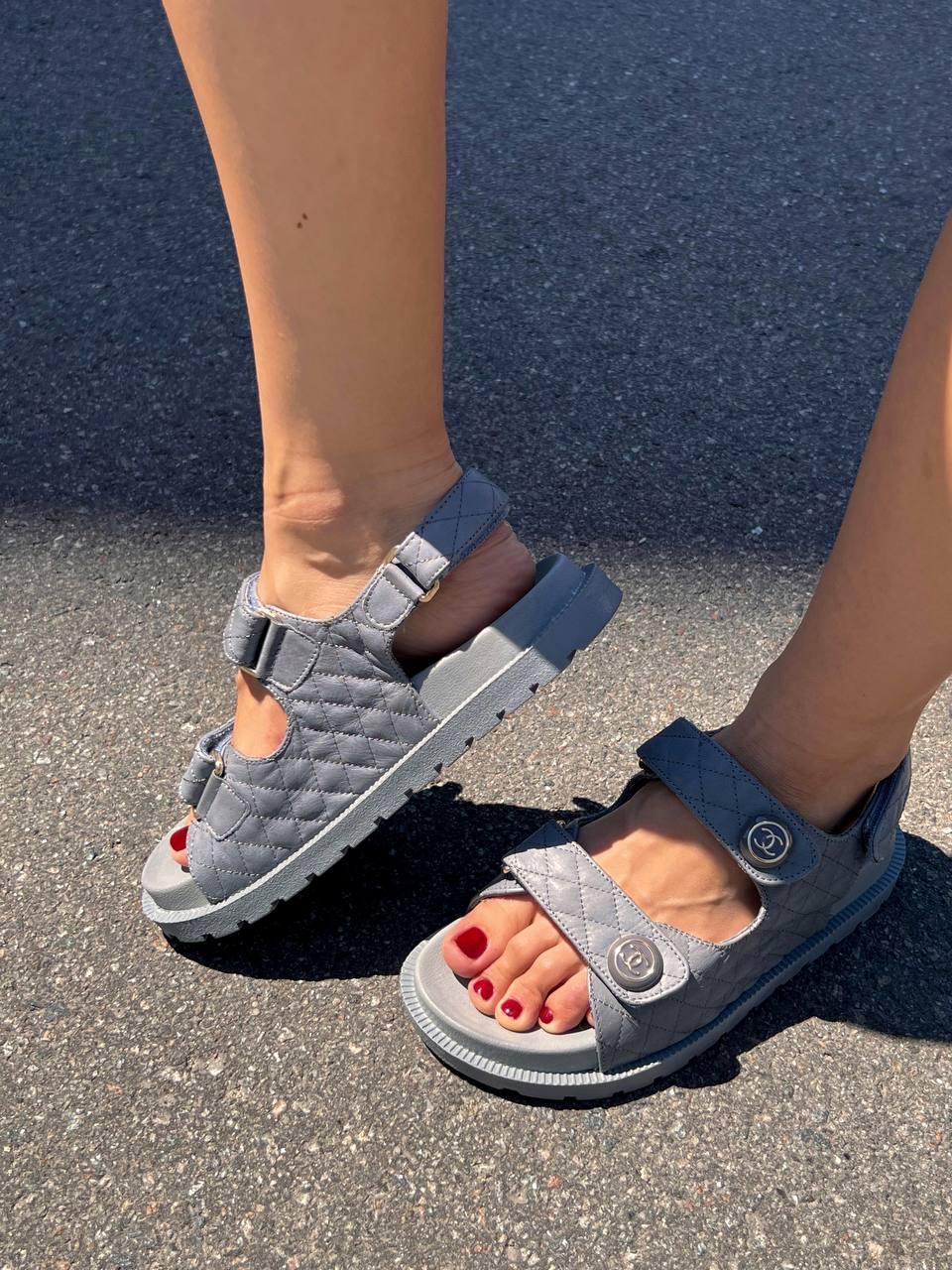 Chanel Sandals Grey Premium