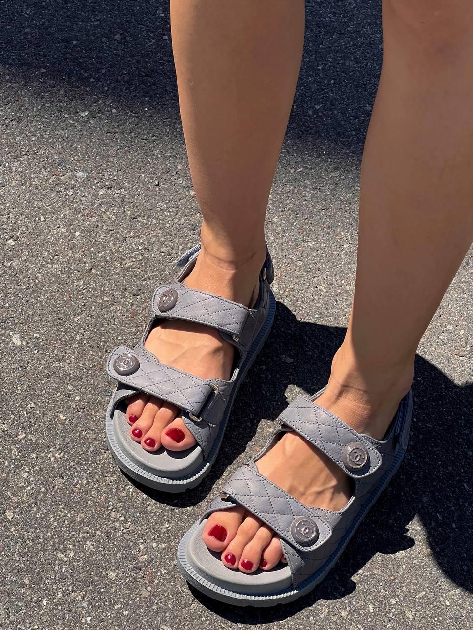 Chanel Sandals Grey Premium
