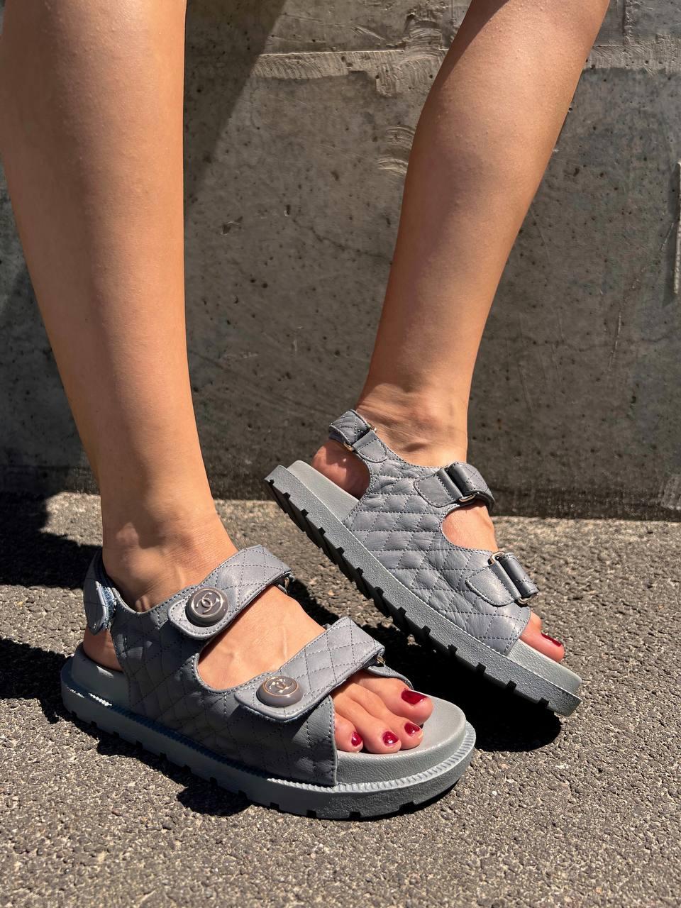 Chanel Sandals Grey Premium