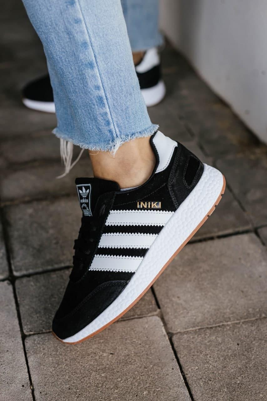 Adidas Iniki Black White Замш