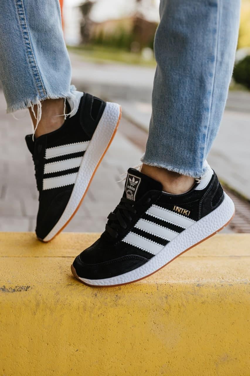 Adidas Iniki Black White Замш