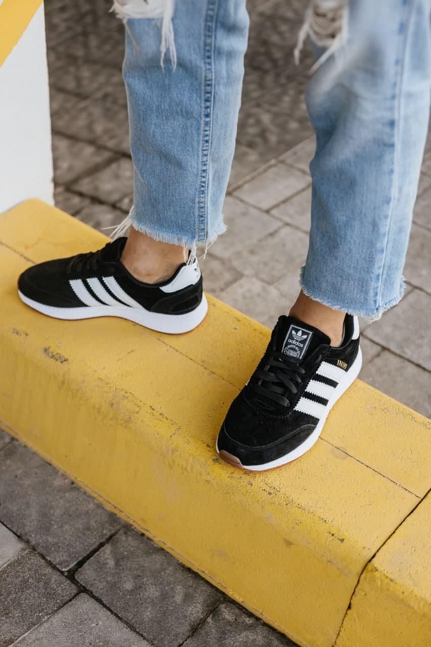 Adidas Iniki Black White Замш