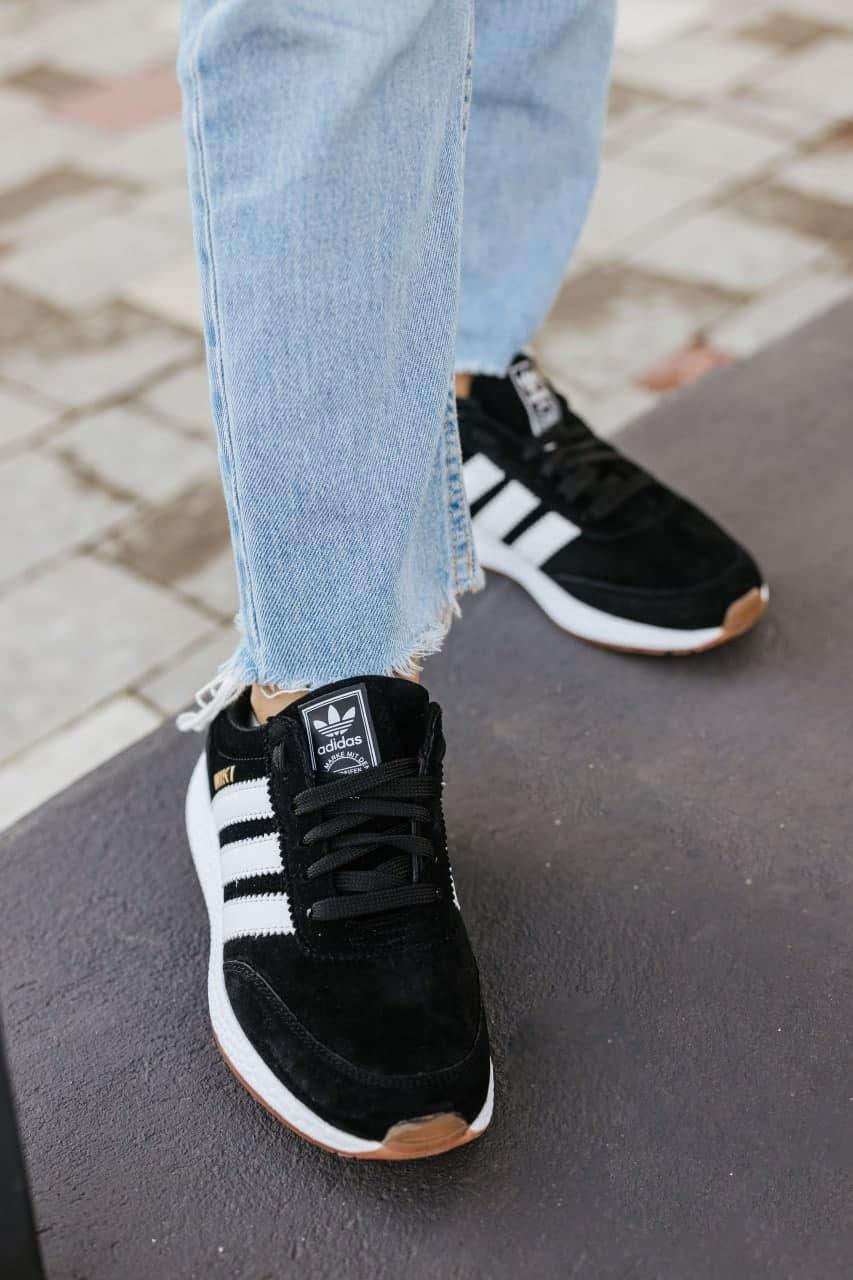 Adidas Iniki Black White Замш