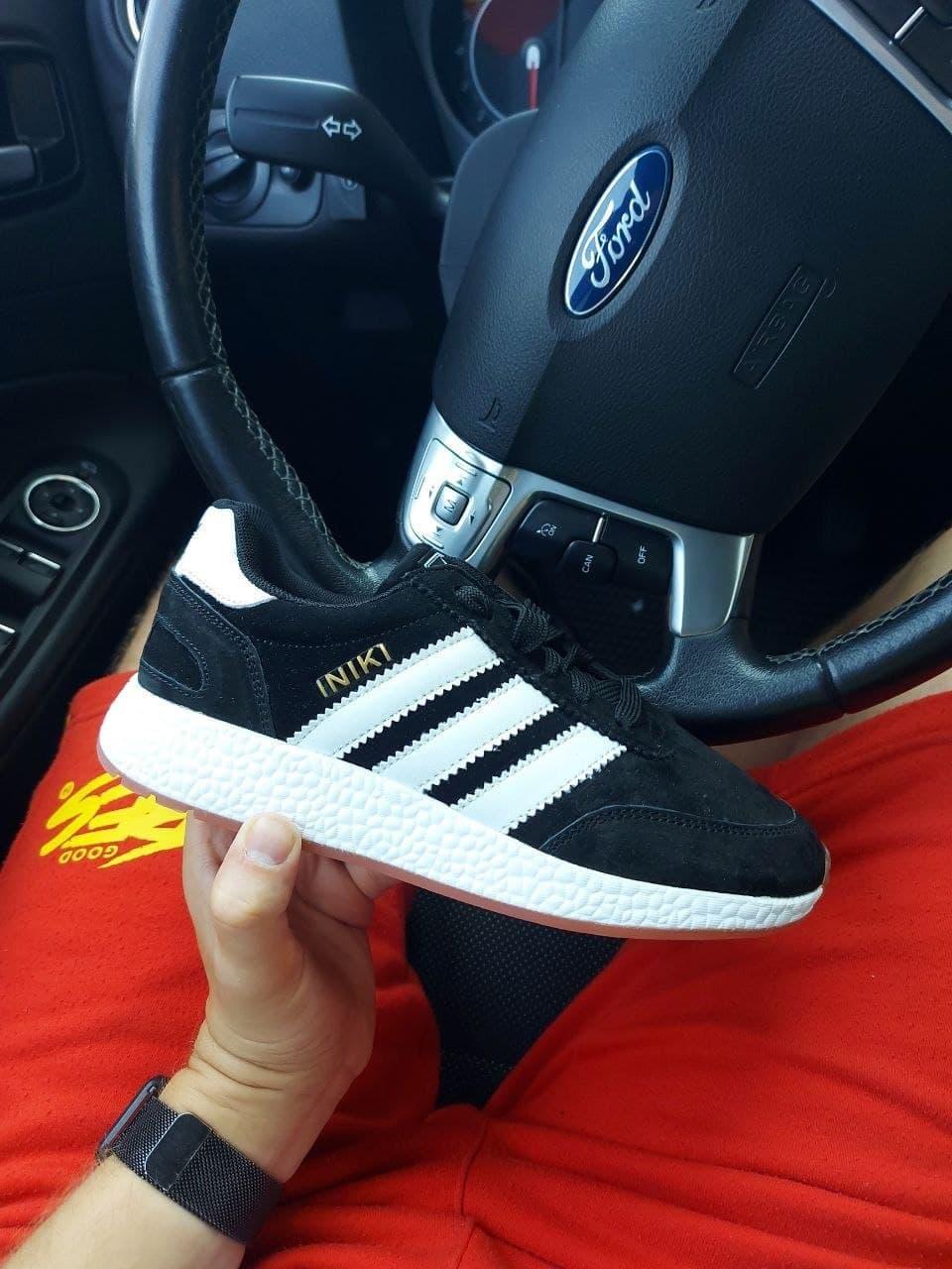 Adidas Iniki Black White Замш