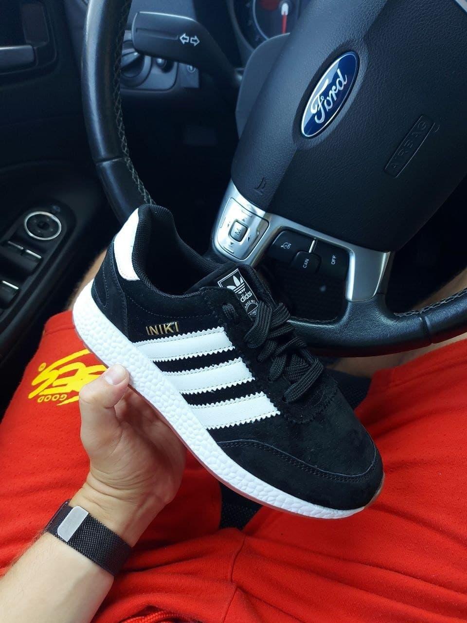 Adidas Iniki Black White Замш