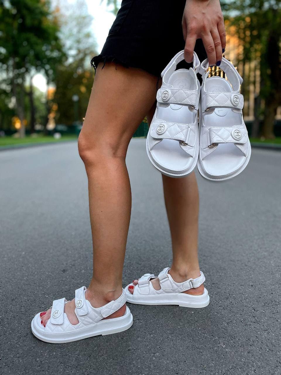 Chanel Sandals White Leather 2