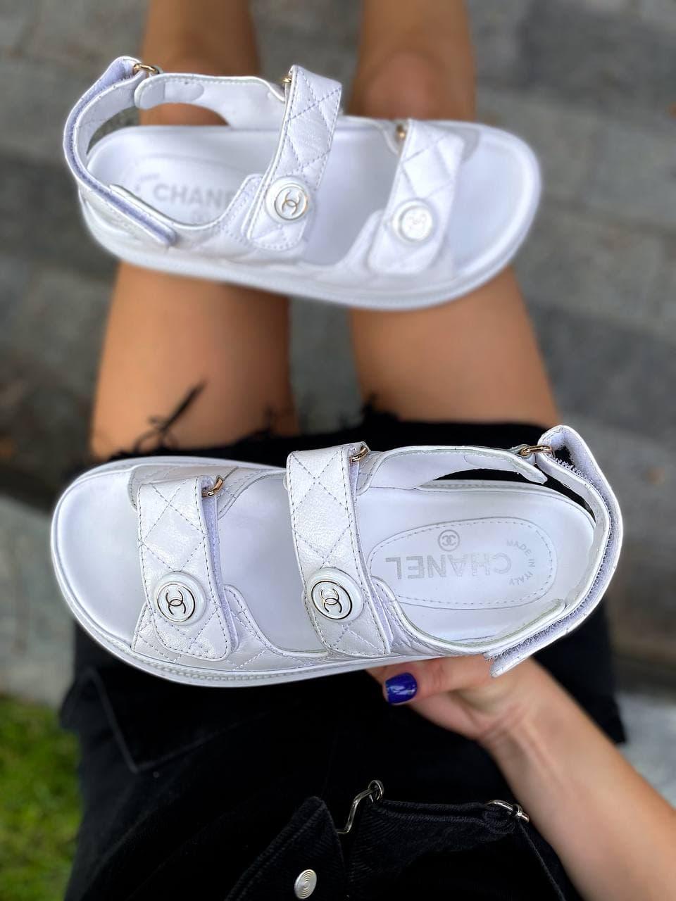 Chanel Sandals White Leather 2