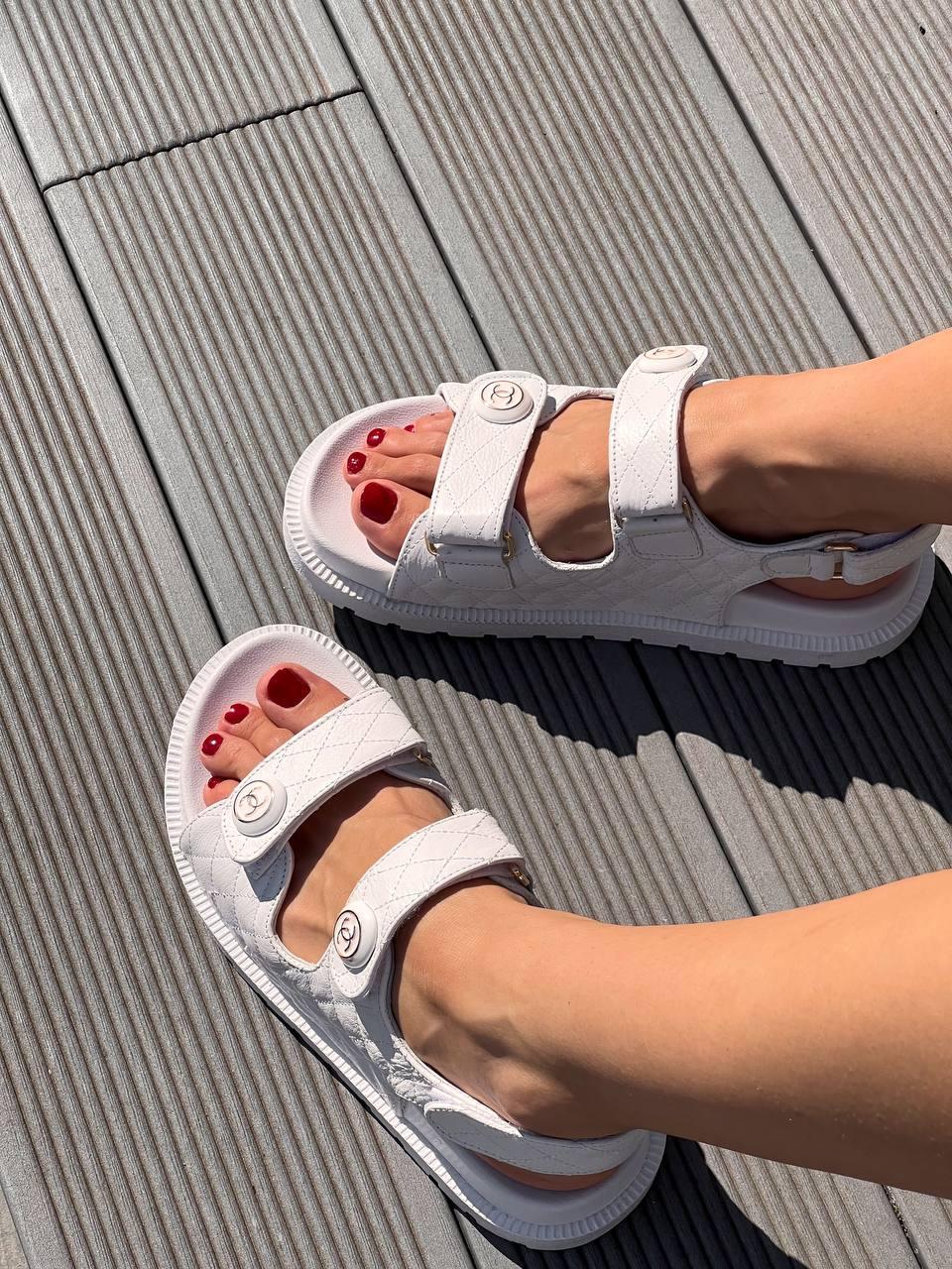 Chanel Sandals White Leather 2