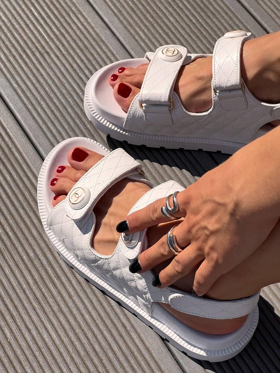 Chanel Sandals White Leather 2