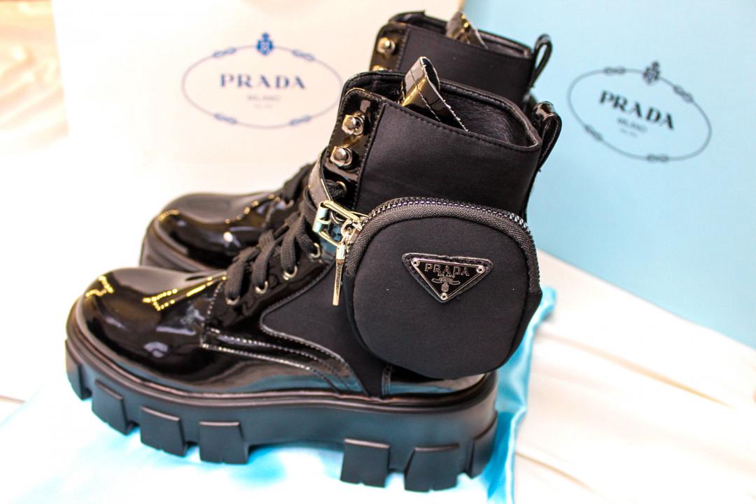 Prada Leather Boots Nylon Pouch Black 6