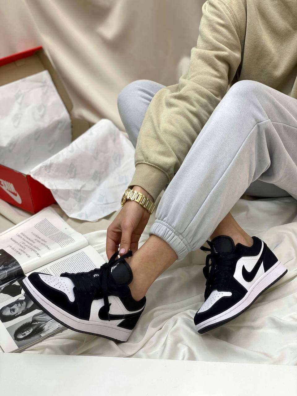 Nike Air Jordan Retro 1 Low Black White (Замша)