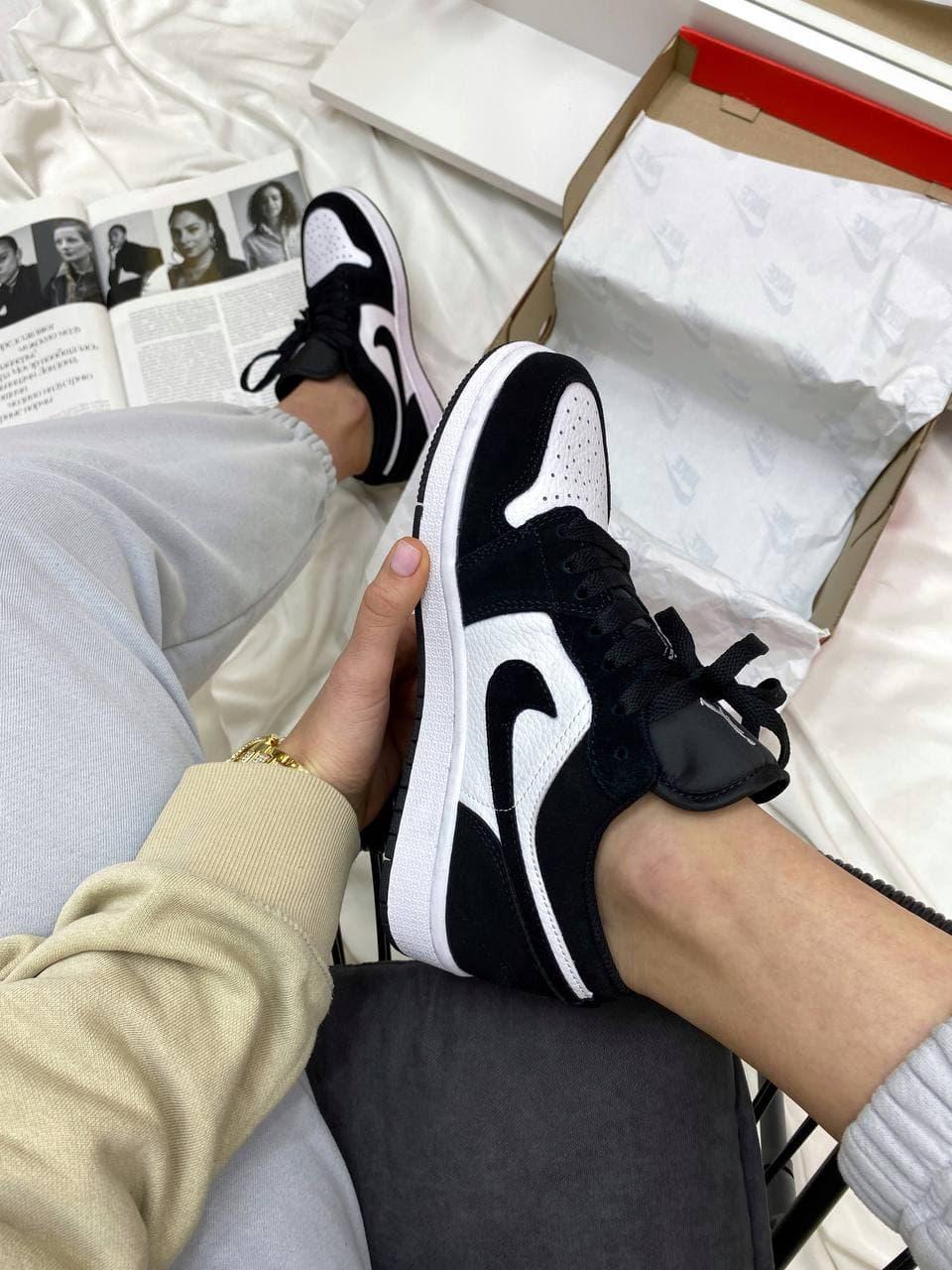 Nike Air Jordan Retro 1 Low Black White (Замша)
