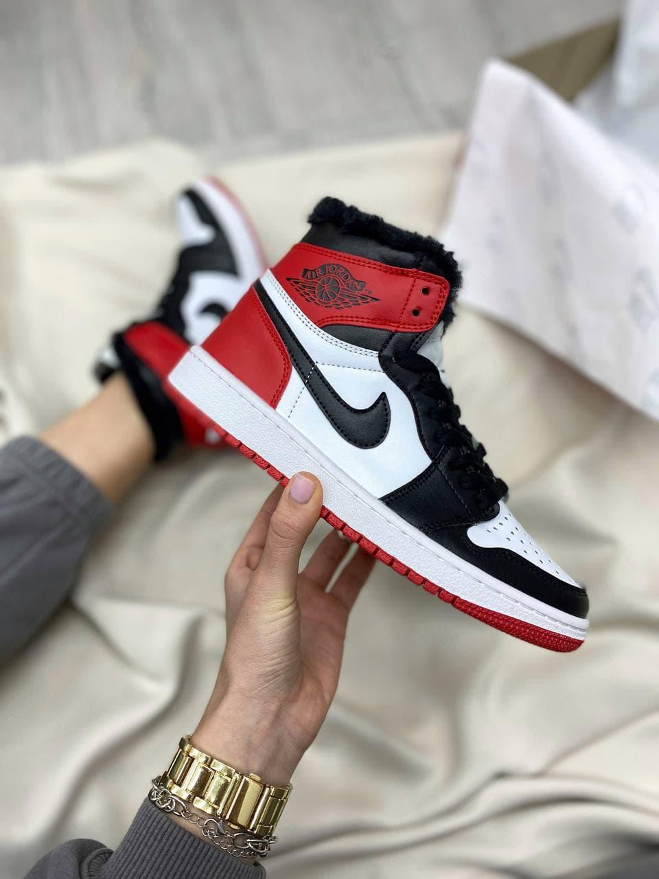 Nike Air Jordan Retro High Red Black White Fur