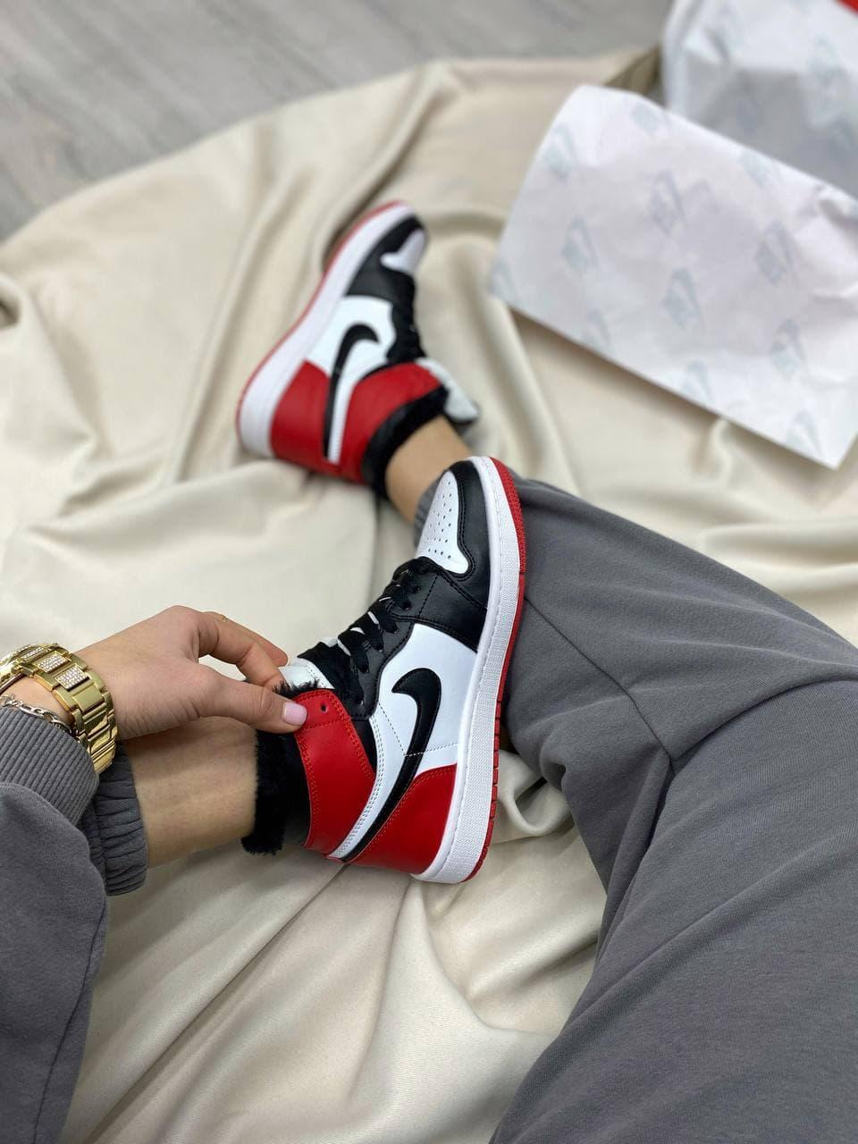 Nike Air Jordan Retro High Red Black White Fur