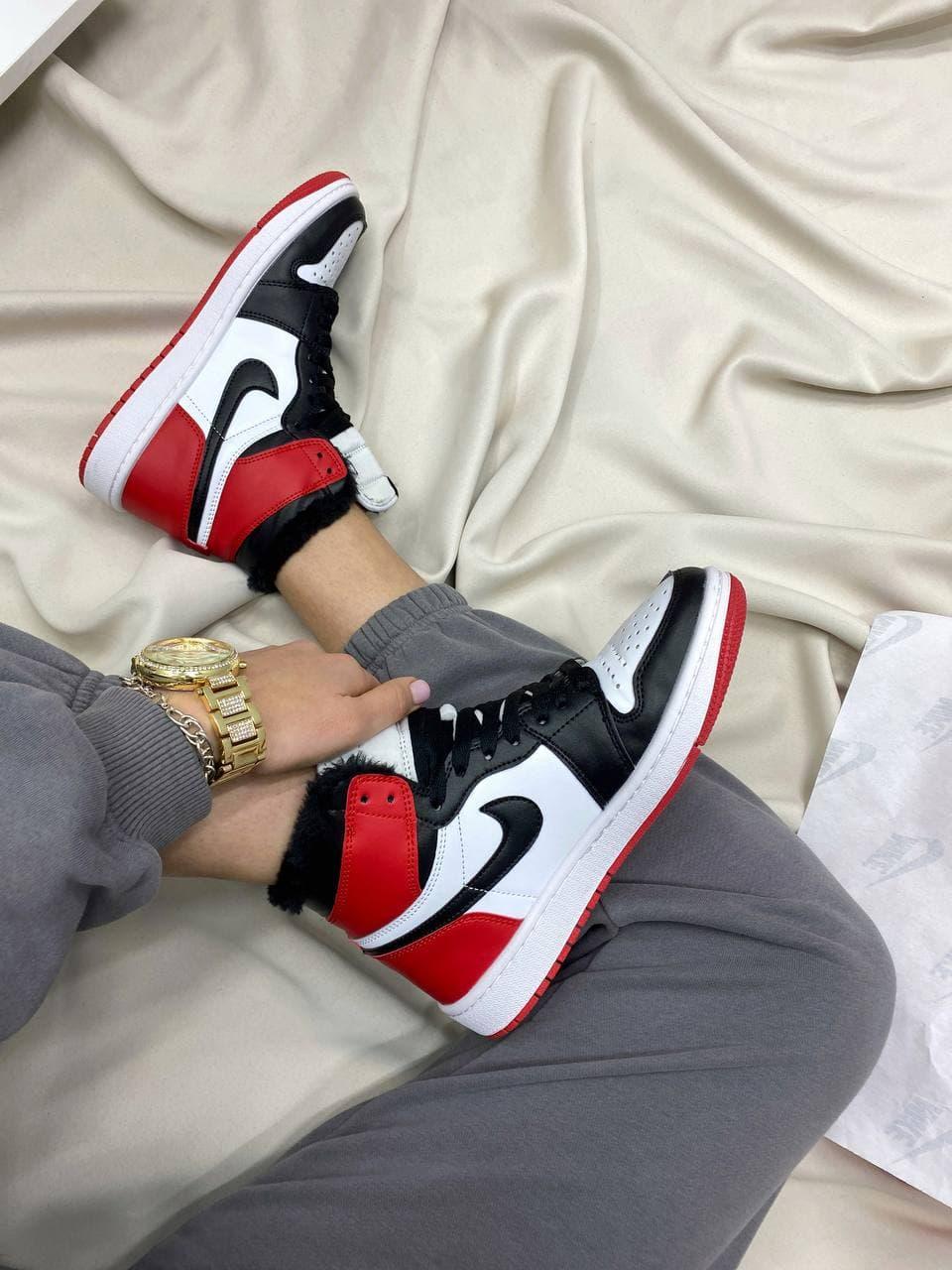 Nike Air Jordan Retro High Red Black White Fur