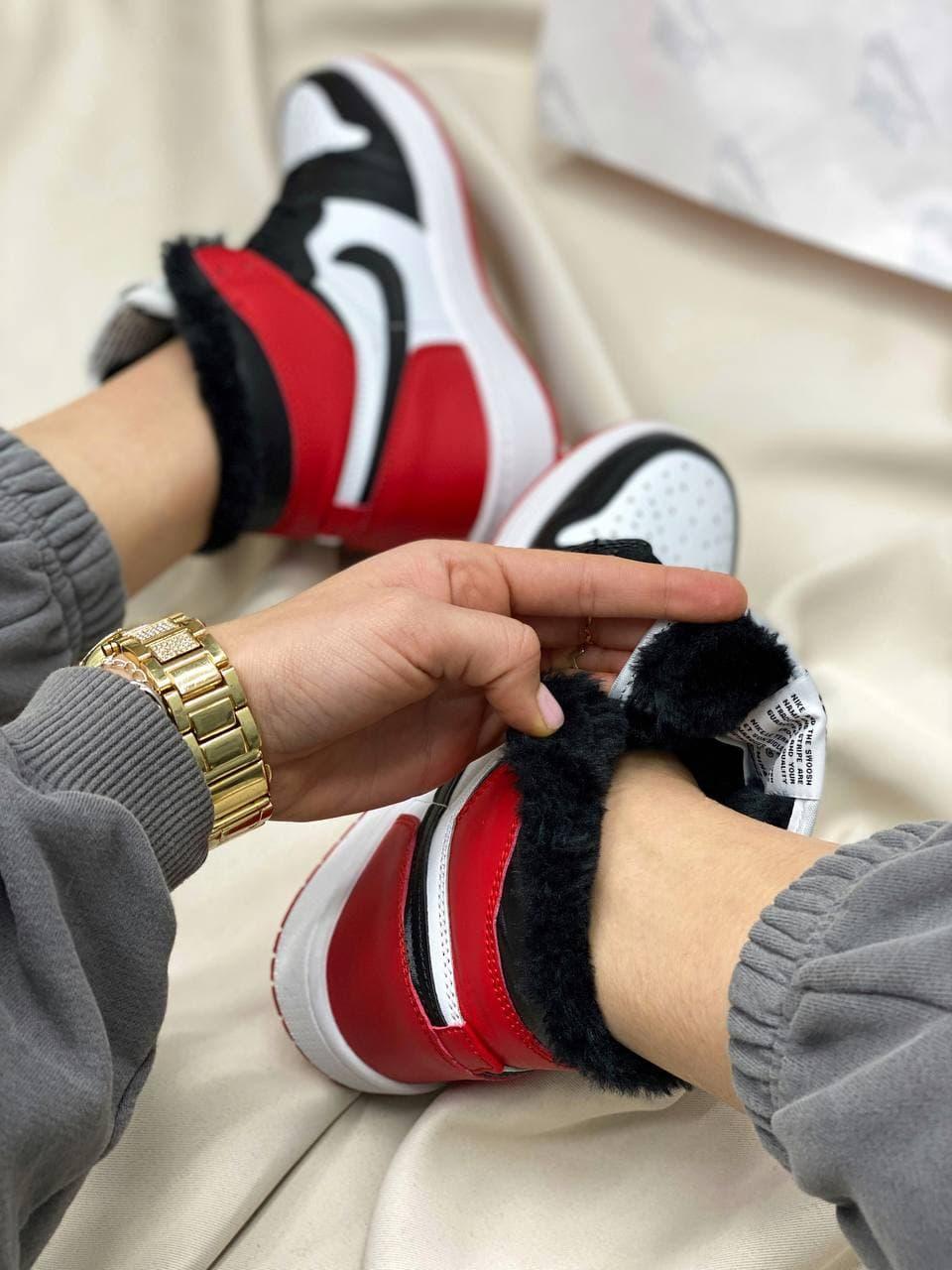 Nike Air Jordan Retro High Red Black White Fur