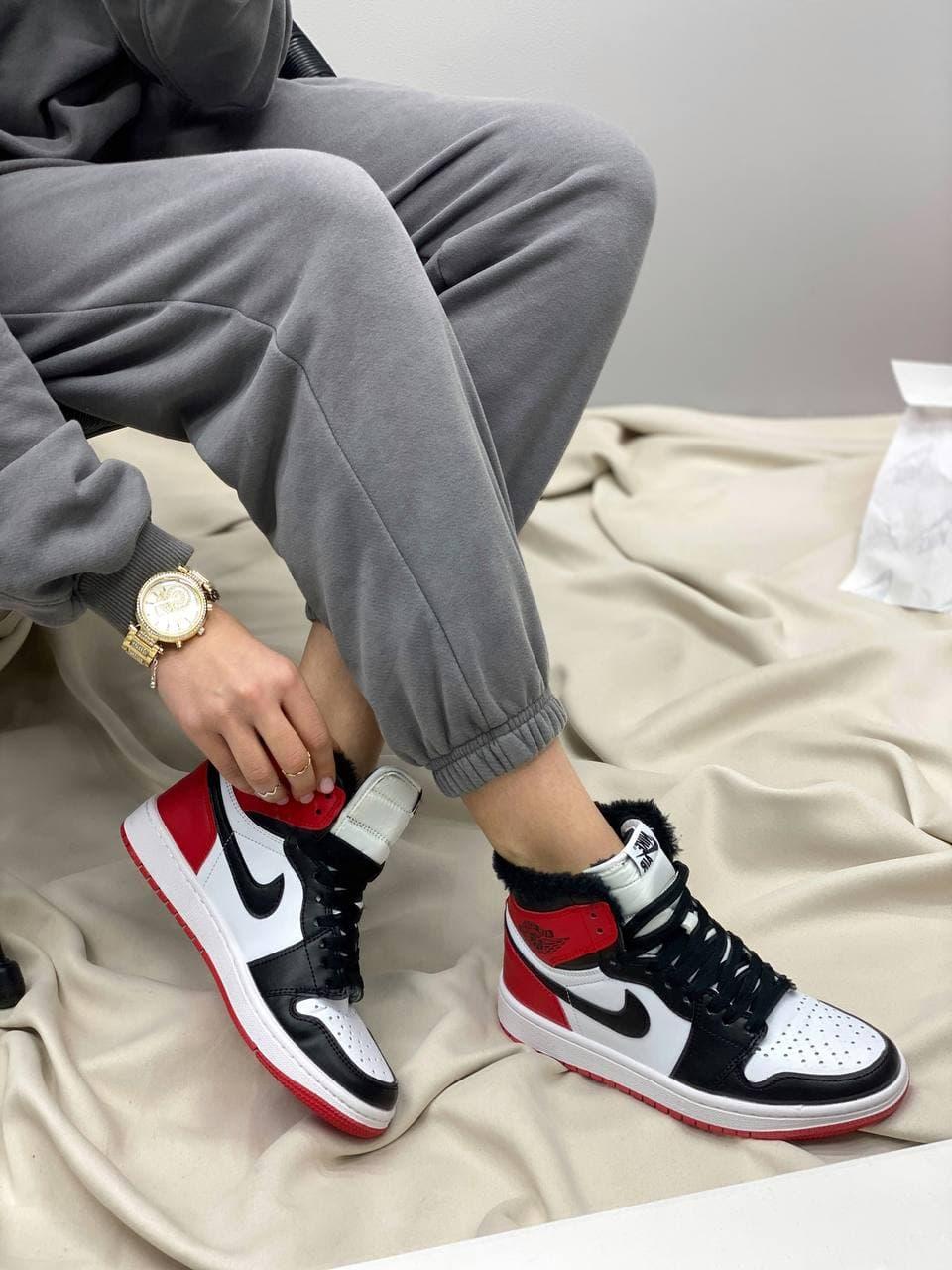 Nike Air Jordan Retro High Red Black White Fur