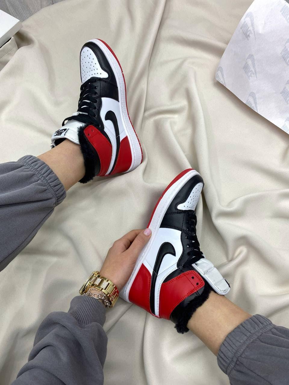 Nike Air Jordan Retro High Red Black White Fur