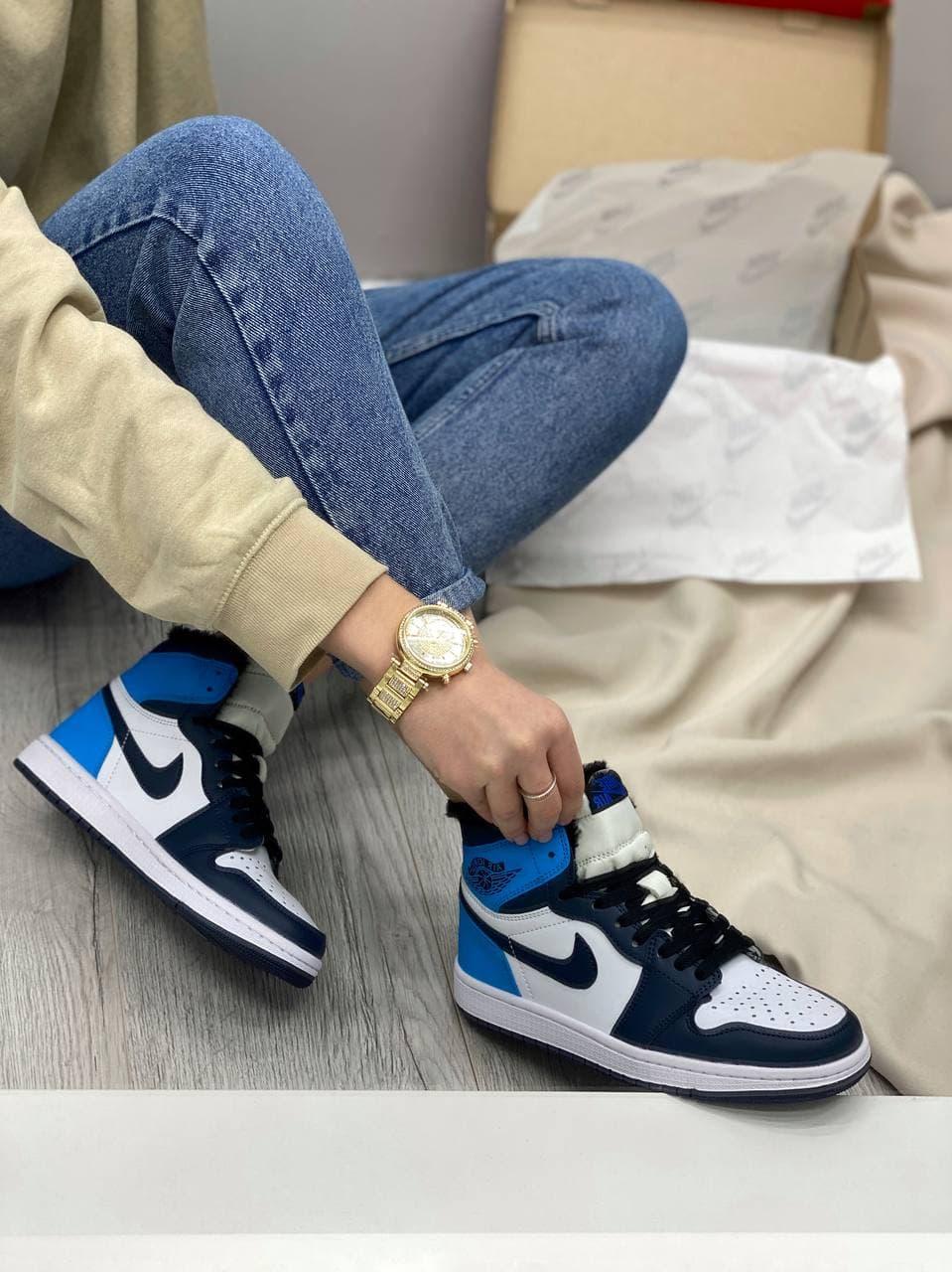 Nike Air Jordan 1 Retro High Blue White Fur
