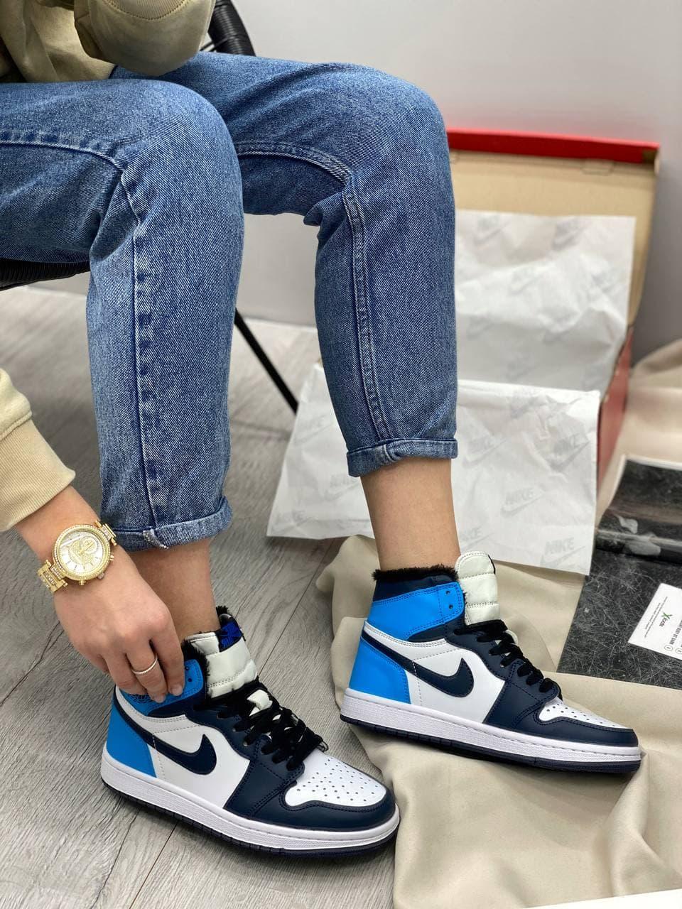 Nike Air Jordan 1 Retro High Blue White Fur