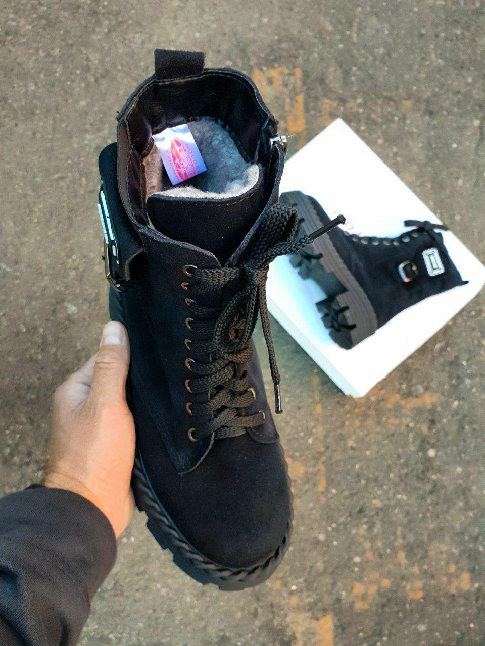 Boots Winter Suede Leather Black
