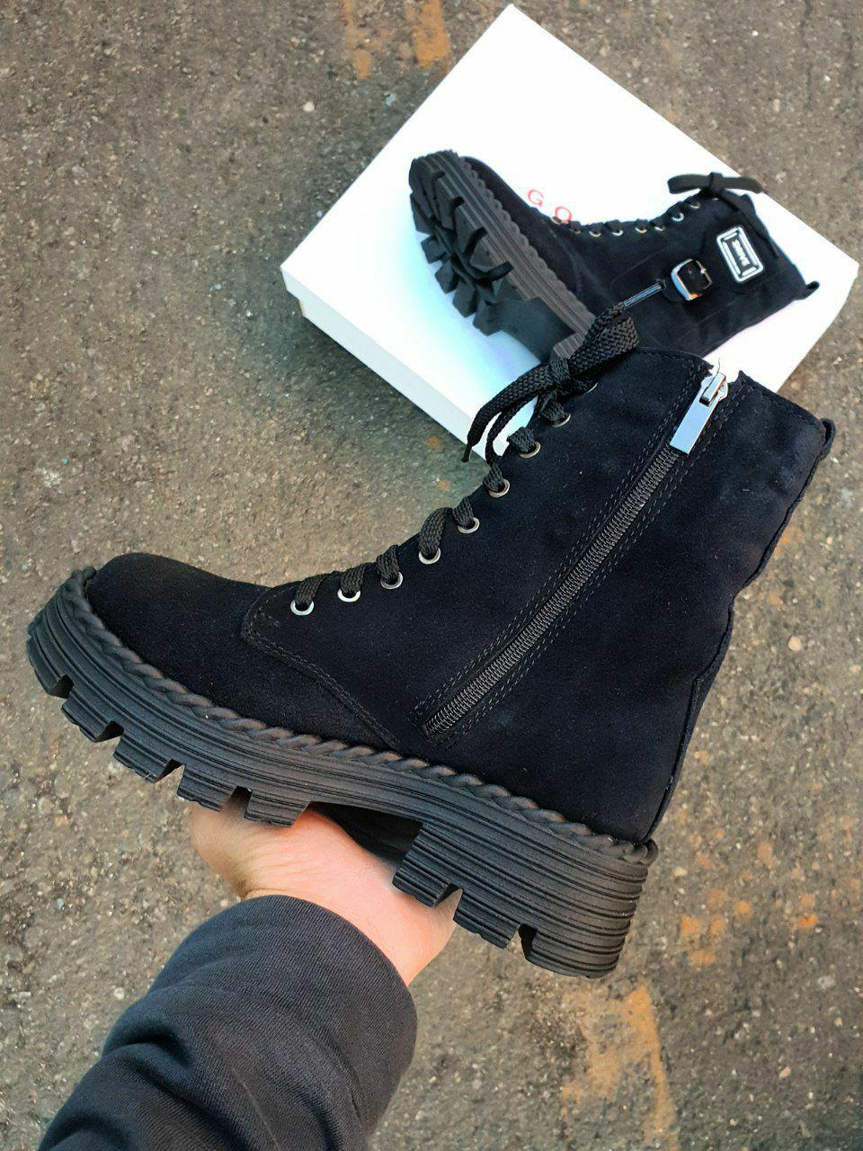 Boots Winter Suede Leather Black