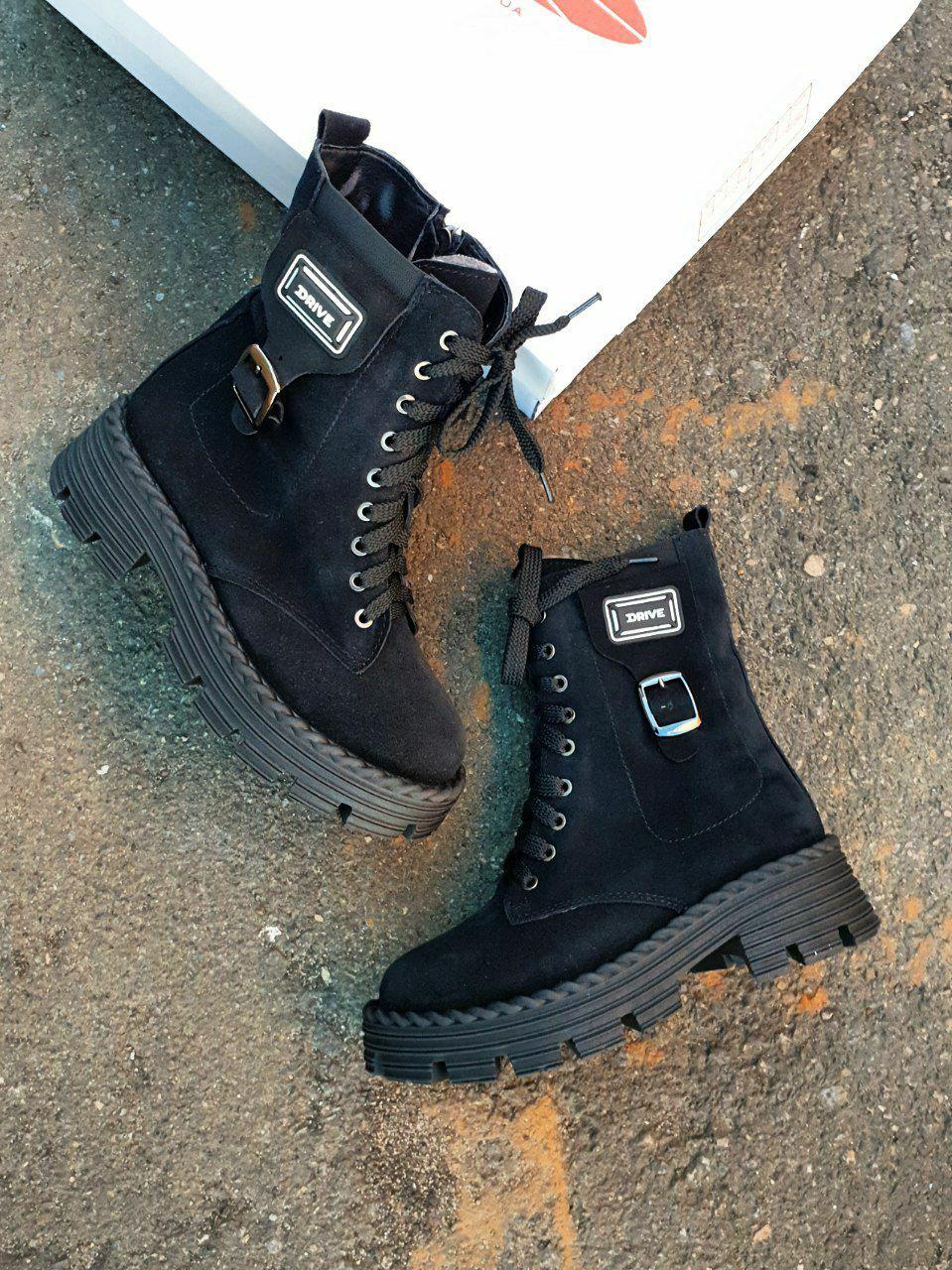 Boots Winter Suede Leather Black