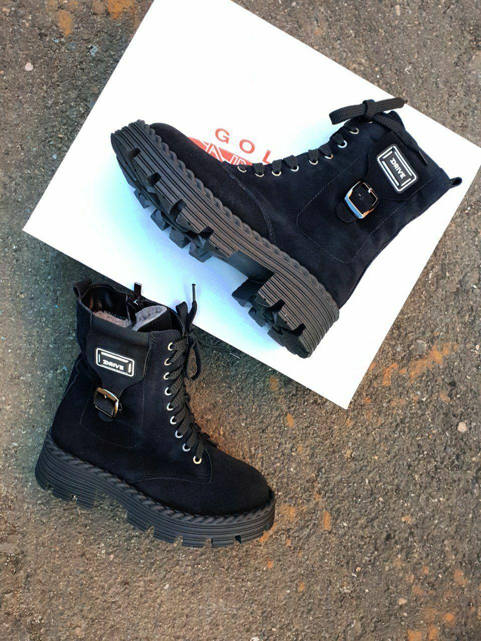 Boots Winter Suede Leather Black