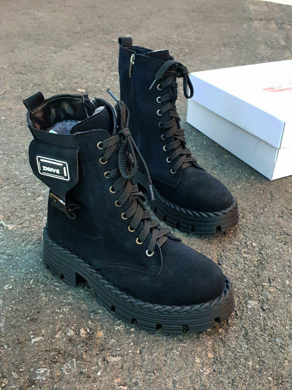 Boots Winter Suede Leather Black