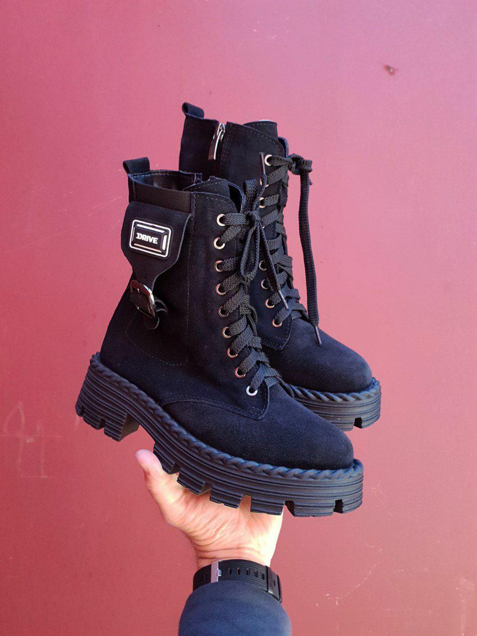 Boots Winter Suede Leather Black
