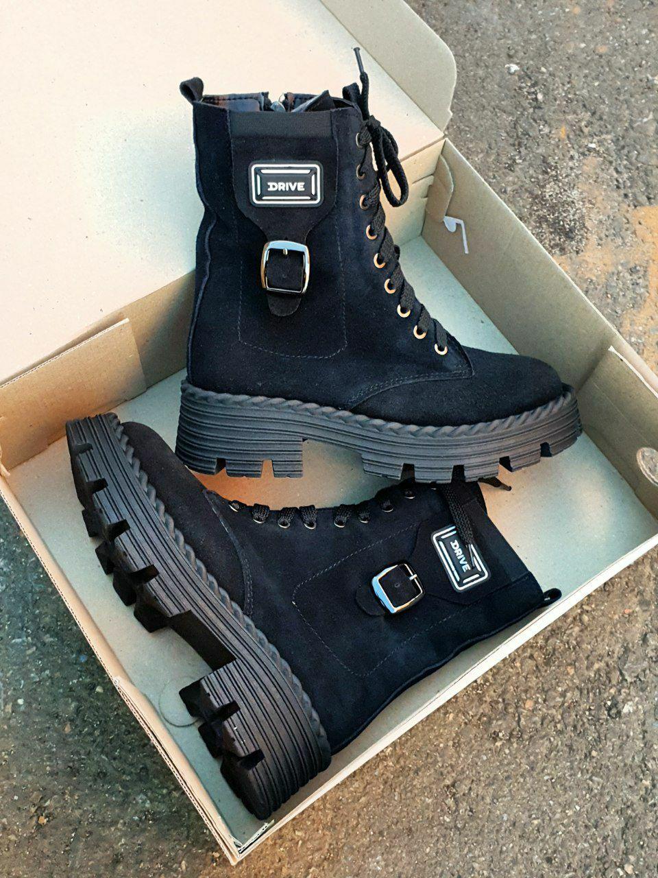 Boots Winter Suede Leather Black
