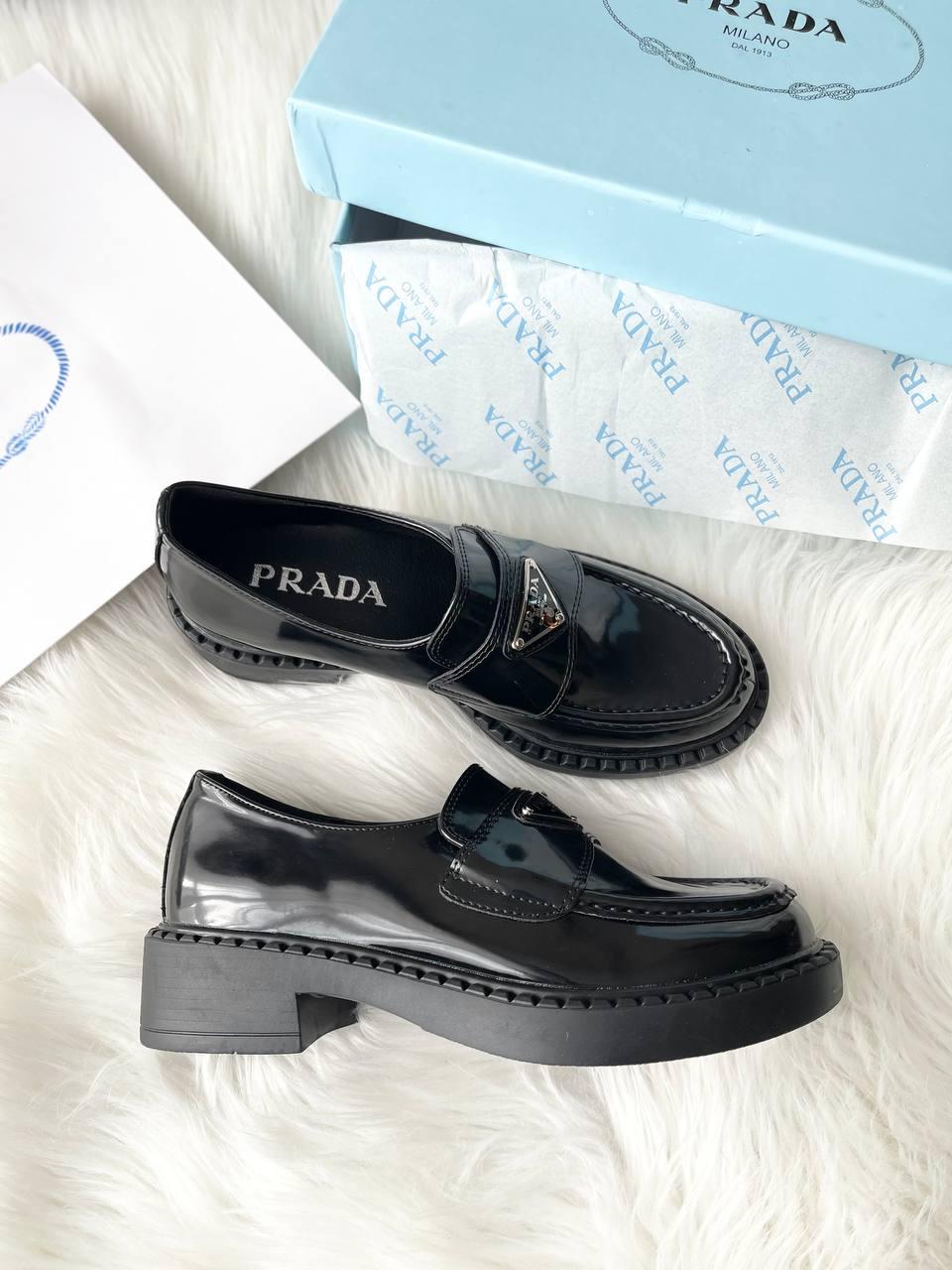 Prada Black Brushed Leather Loafers