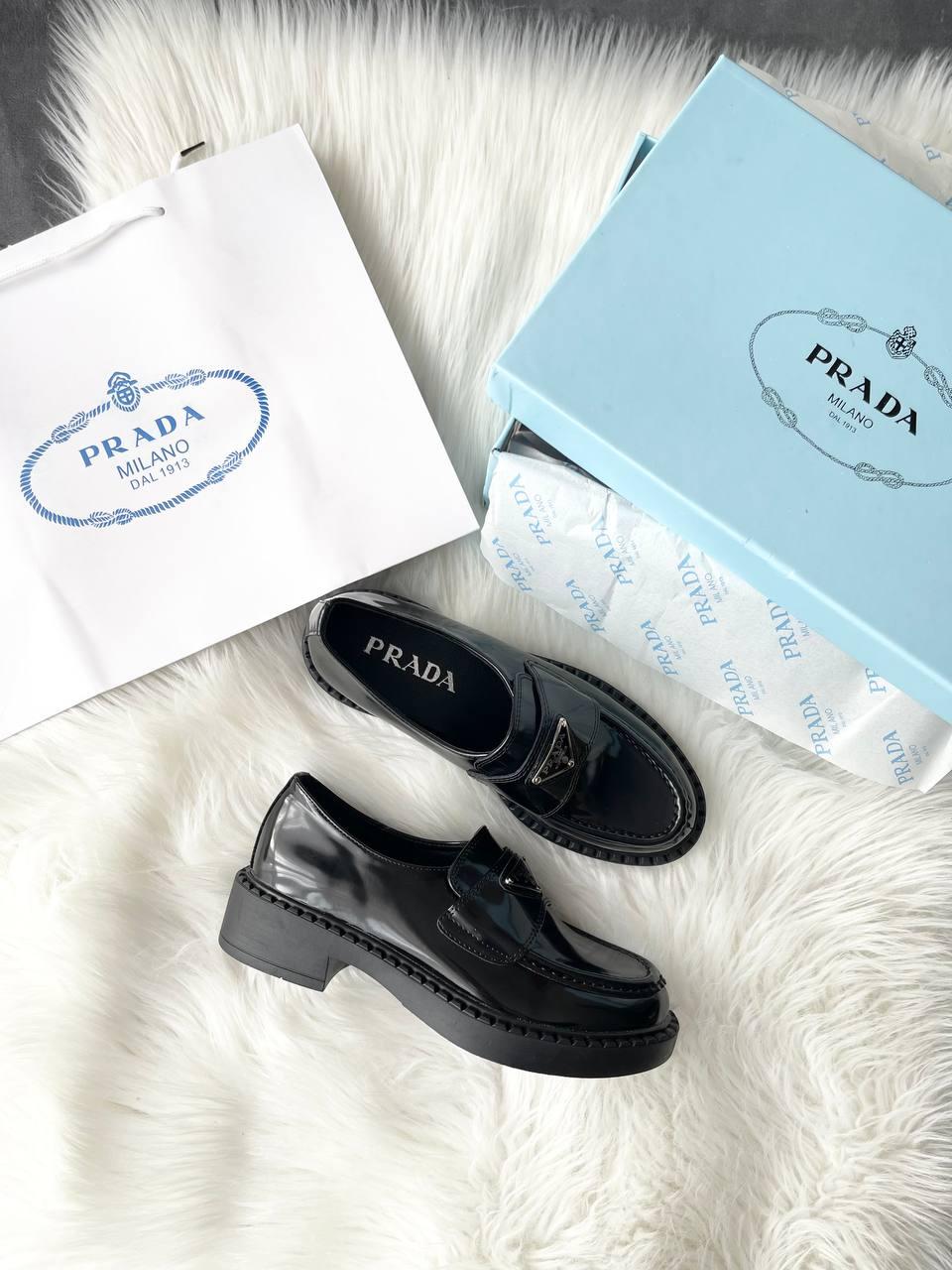 Prada Black Brushed Leather Loafers