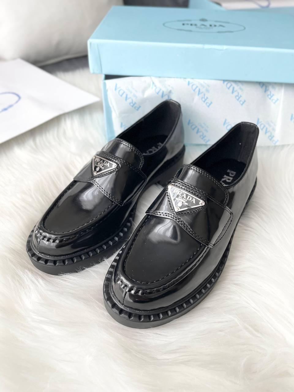 Prada Black Brushed Leather Loafers