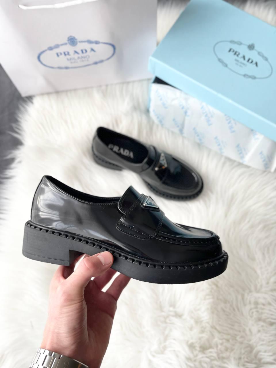 Prada Black Brushed Leather Loafers