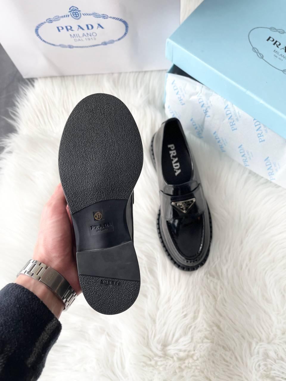 Prada Black Brushed Leather Loafers